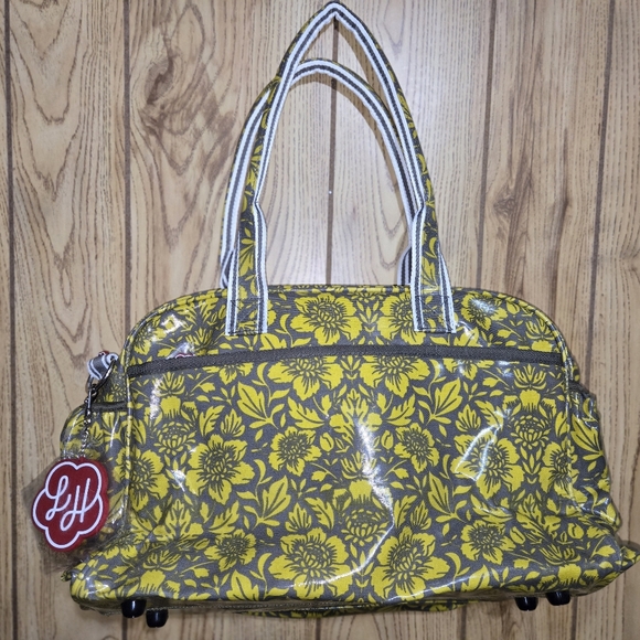 Lou Harvey Vinyl Travel Bag Yellow and Grey  Floral NWOT - Picture 4 of 9